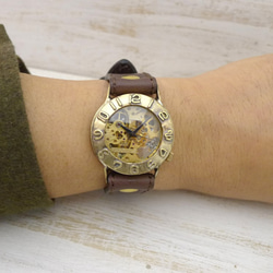 BHW058B2 縫紉機針跡手動上弦黃銅 36mm 3D 數字表圈 手工手錶 [BHW058B2] 第5張的照片