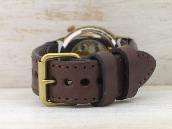 BHW058B2 縫紉機針跡手動上弦黃銅 36mm 3D 數字表圈 手工手錶 [BHW058B2] 第8張的照片