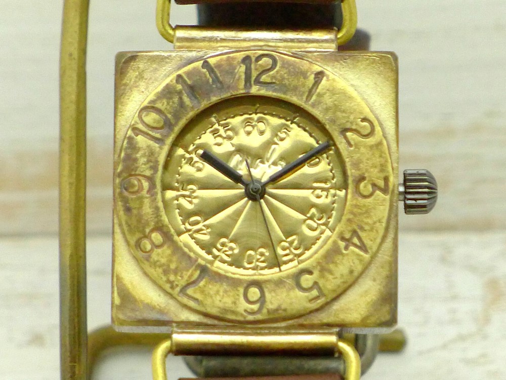 "Compass-B" 32mmBrassスクエア(角型) 手作り腕時計 [312]