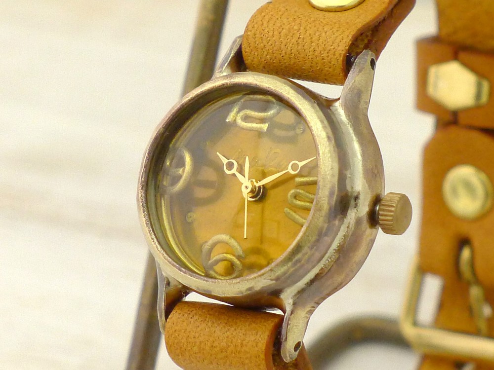 "Lady on Time-B" YL(イエロー) Lady's Brass 手作り腕時計 [305B YL]