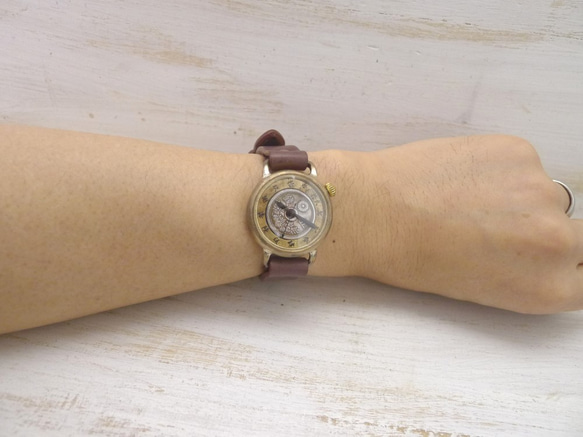 「Wanokoku Yon」5 sen 硬幣和大錶盤約 34mm 黃銅手工腕錶 [377] 第6張的照片