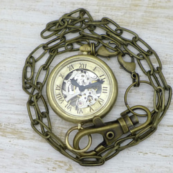 BHW124 手巻き懐中時計 ローマ数字 33mm真鍮甲丸ケース 手作り腕時計