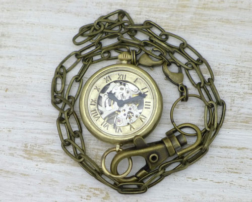 BHW124 手巻き懐中時計 ローマ数字 33mm真鍮甲丸ケース 手作り腕時計