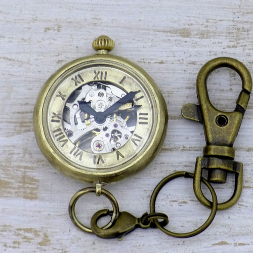 BHW124 手巻き懐中時計 ローマ数字 33mm真鍮甲丸ケース 手作り腕時計