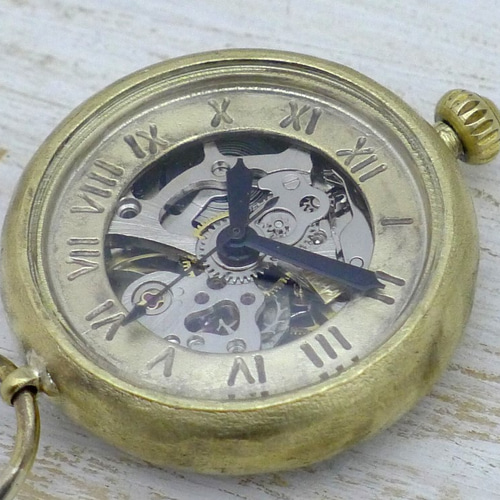 BHW124 手巻き懐中時計 ローマ数字 33mm真鍮甲丸ケース 手作り腕時計