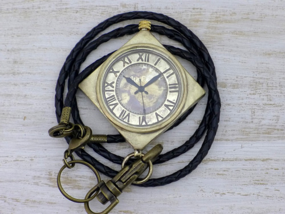 "Diamond-懐中JB" 36mm菱形懐中時計 Brass(真鍮) ローマ数字 手作り腕時計 [JUM160] 1枚目の画像