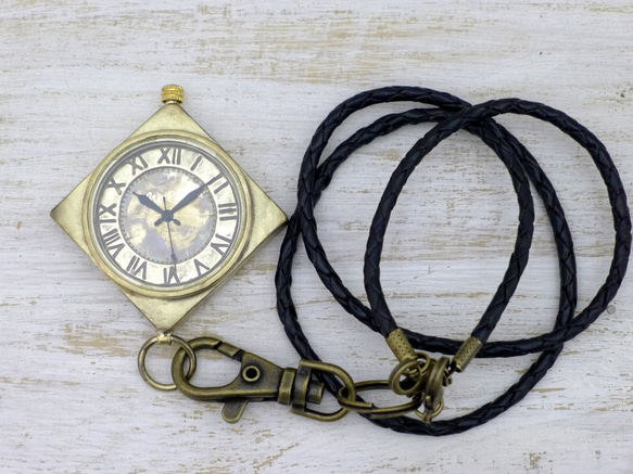 "Diamond-懐中JB" 36mm菱形懐中時計 Brass(真鍮) ローマ数字 手作り腕時計 [JUM160] 2枚目の画像