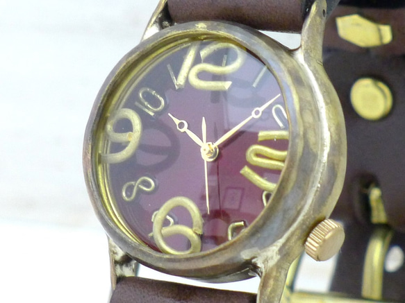 “On Time-B”RD（紅色）錶盤 32mm Brass（黃銅）手工腕錶 [214B RD] 第1張的照片