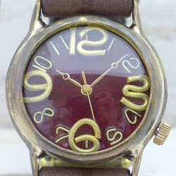 "On Time-B" RD(赤)文字盤 32mm Brass(真鍮) 手作り腕時計 [214B RD] 3枚目の画像