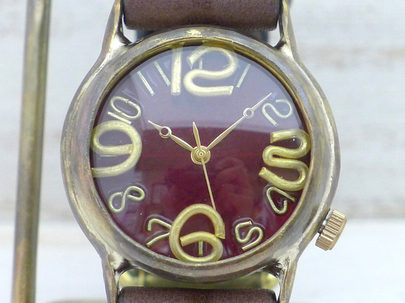 "On Time-B" RD(赤)文字盤 32mm Brass(真鍮) 手作り腕時計 [214B RD] 3枚目の画像