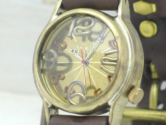 "On Time-B"GD文字盤 32mmBrass(真鍮) フローティングインデックス 手作り腕時計[214B GD] 1枚目の画像