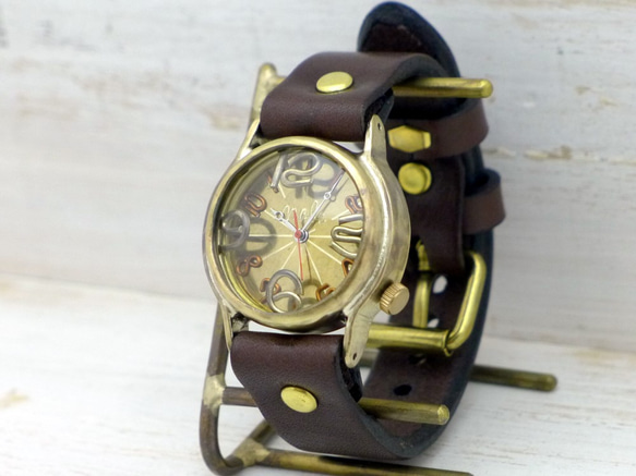 "On Time-B"GD文字盤 32mmBrass(真鍮) フローティングインデックス 手作り腕時計[214B GD] 2枚目の画像