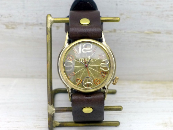 "On Time-B"GD文字盤 32mmBrass(真鍮) フローティングインデックス 手作り腕時計[214B GD] 4枚目の画像