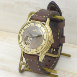 BAM060 自動巻きオープンハート 36mmBrass(真鍮) アラビア数字 手作り腕時計 [BAM060アラビア] 2枚目の画像