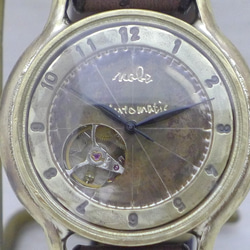 BAM060 自動巻きオープンハート 36mmBrass(真鍮) アラビア数字 手作り腕時計 [BAM060アラビア] 3枚目の画像