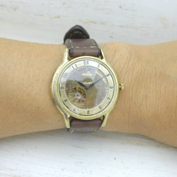 BAM060 自動巻きオープンハート 36mmBrass(真鍮) アラビア数字 手作り腕時計 [BAM060アラビア] 6枚目の画像