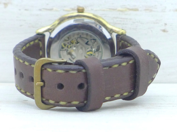 BAM060 自動巻きオープンハート 36mmBrass(真鍮) アラビア数字 手作り腕時計 [BAM060アラビア] 8枚目の画像