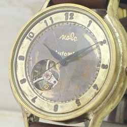 BAM060 自動巻きオープンハート 36mmBrass(真鍮) アラビア数字 手作り腕時計 [BAM060アラビア] 2枚目の画像