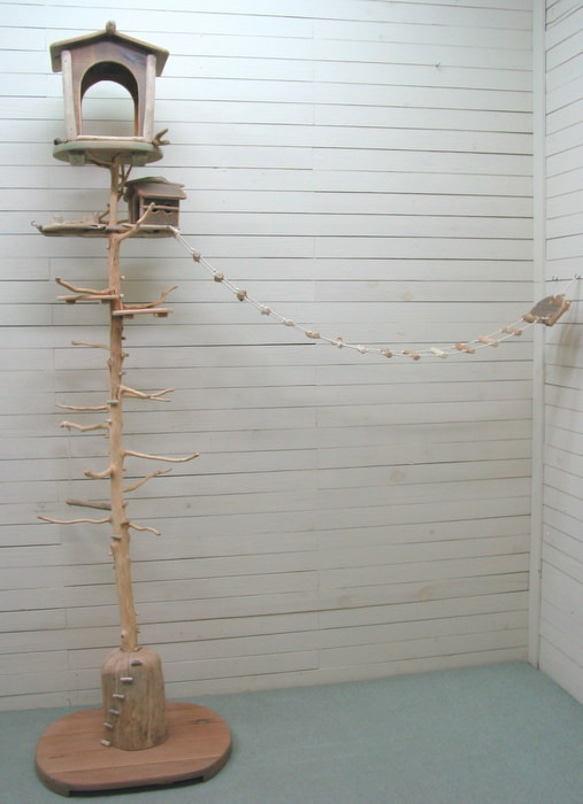 「送料無料」オリジナル大型流木バードジムタワー（ツリーハウスオブジェタイプ）数量限定計６台 pb79 4枚目の画像