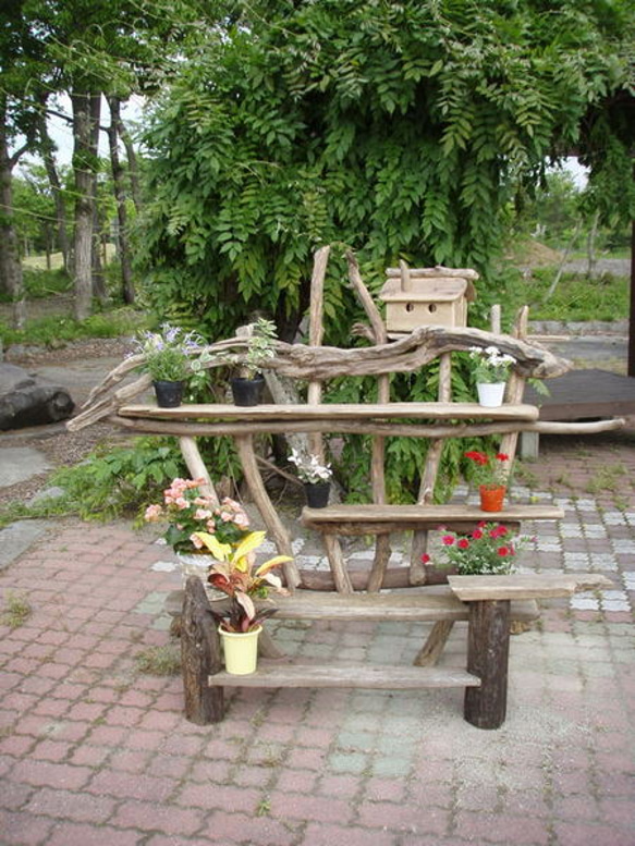 流木　アート　飾り棚 流木インテリア 存在感のある古木のような流木板の3段棚 シェルフ N2