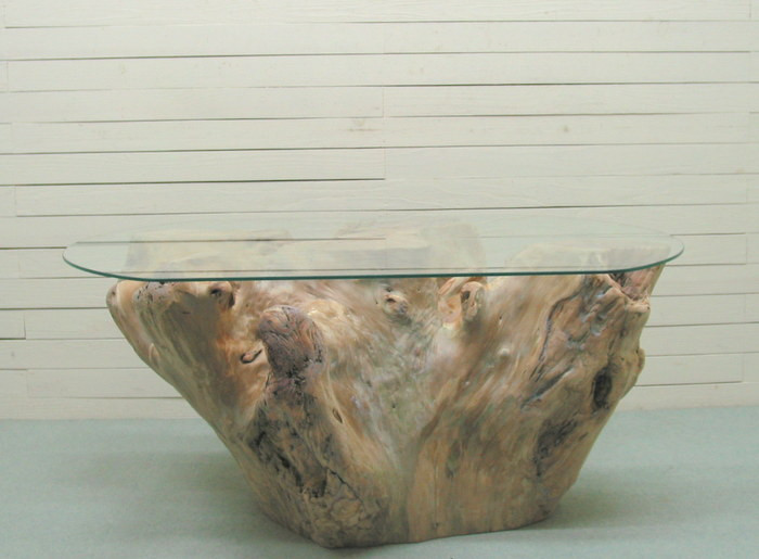 大型ガラステーブル用切り株流木 ka87 オリジナル流木インテリア家具