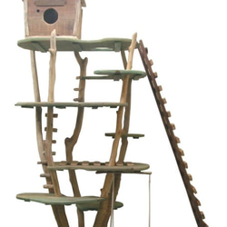 オリジナル大型流木アート キャットタワー（株立ち風ツリーハウスタイプ）［pk34］ ペット用品 2枚目の画像