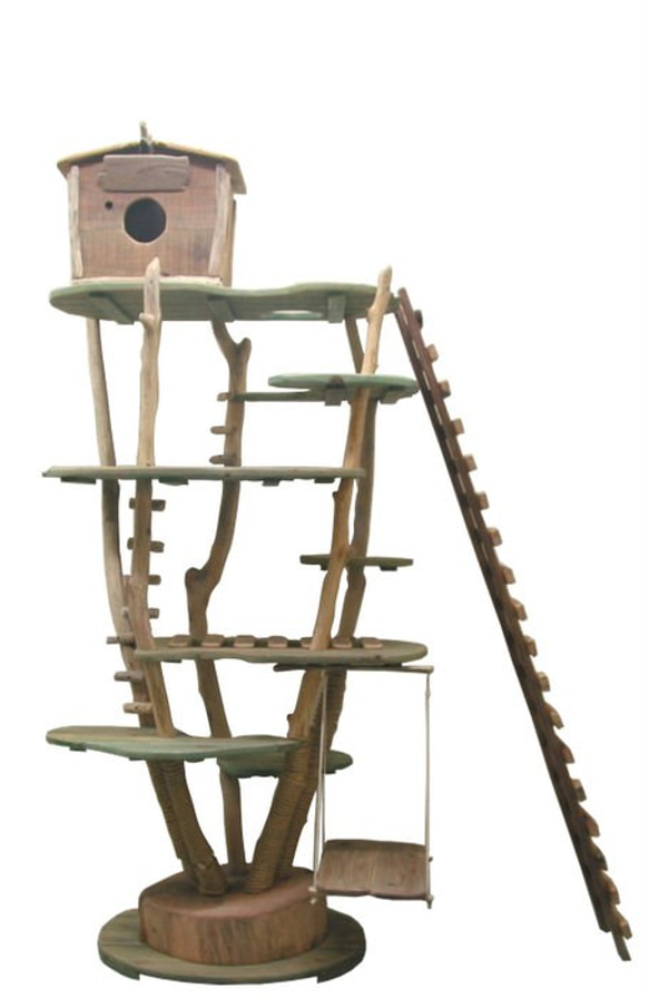 オリジナル大型流木アート キャットタワー（株立ち風ツリーハウスタイプ）［pk34］ ペット用品 2枚目の画像