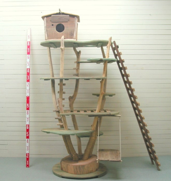 オリジナル大型流木アート キャットタワー（株立ち風ツリーハウスタイプ）［pk34］ ペット用品 3枚目の画像