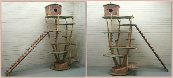 オリジナル大型流木アート キャットタワー（株立ち風ツリーハウスタイプ）［pk34］ ペット用品 6枚目の画像