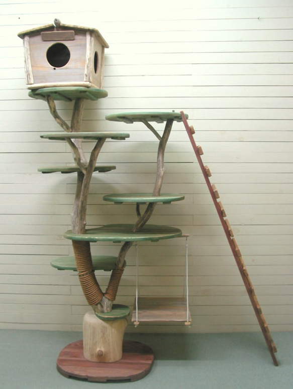 「送料無料」オリジナル大型流木キャットタワー（駆上りハシゴ付きツリーハウスタイプ）［pk41］ ペット用品 猫グッズ 3枚目の画像