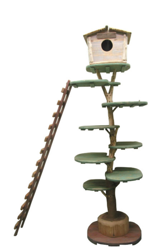 「送料無料」オリジナル大型流木キャットタワー（駆上りハシゴ付きツリーハウスタイプ）［pk43］ ペット用品 猫グッズ 1枚目の画像