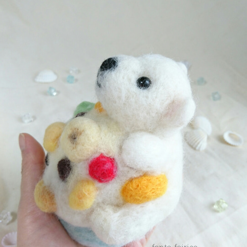 ✿羊毛フェルト✿ぽってりしろくまさん✿アザラシくん✿ぺんぎんくん✿スイカ✿ ペンギンちゃんとしろくまくん【ペンギンかき氷】 羊毛フェルト