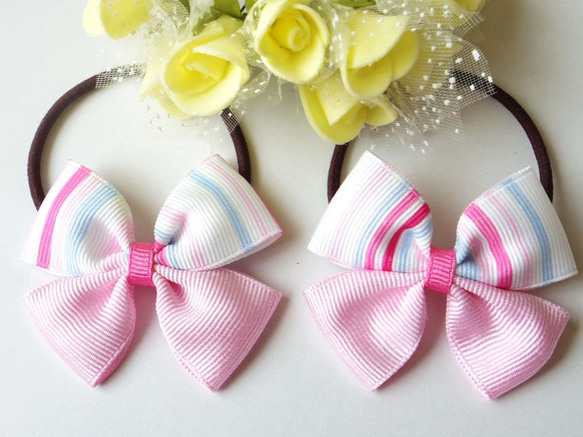 【299】 ハンドメイド　リボン　ヘアゴム 楽天市場】ハンドメイド リボンヘアゴム 9種類〔国産・手作り