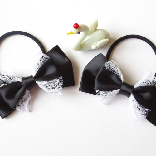 確認 ヘアゴム ヘアリボン 1249 バラ 黒 ブラック 確認ヘアゴム