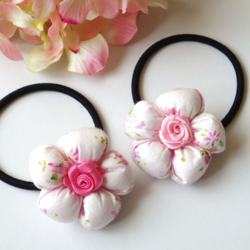リボンヘアゴム ハンドメイド 親子ペアリボン 花柄ピンク22
