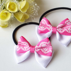リボンヘアゴム ピンク系 3個セット No.9236 その他ヘアアクセサリー