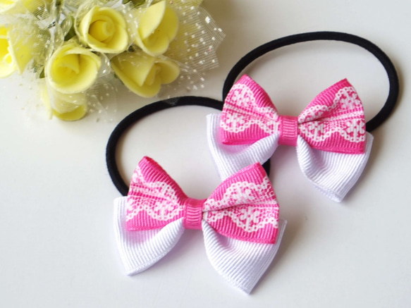 handmade♡♡ピアノ鍵盤柄 フリルツインヘアゴム ピンク 8cf85ee060db48b140aeafedaf562a