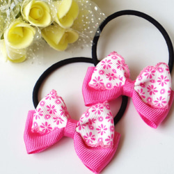 No.21リボンヘアゴム☆ハンドメイド☆サイドホワイトウール☆ピンク系 No.21リボンヘアゴム☆ハンドメイド☆サイドホワイトウール