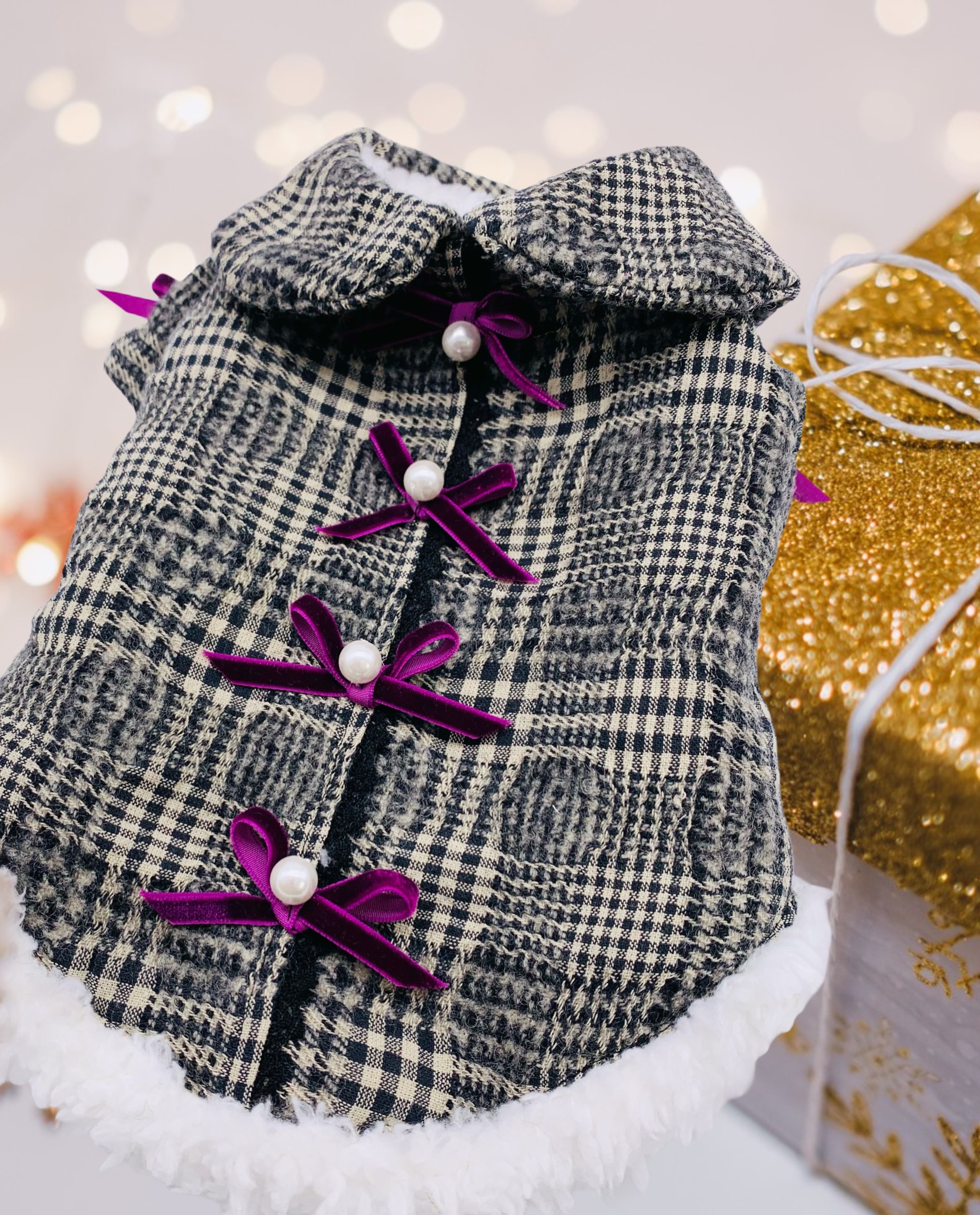 犬服／猫服　ミックスギンガムボアコート [CJ068]