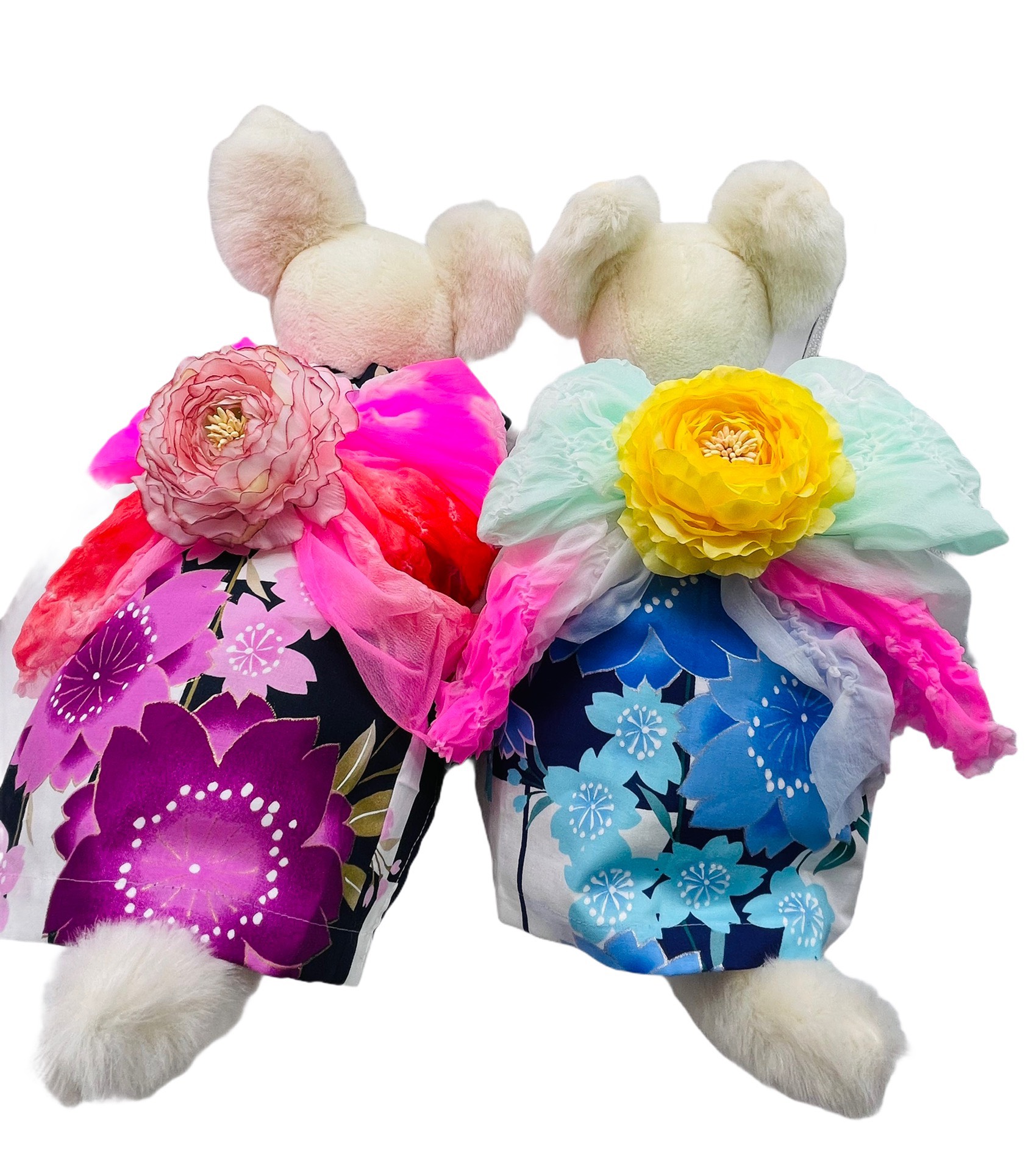 犬服／猫服　浴衣2021 さくら柄（紺地ピンクお花） (紺地にブルーお花)[YK202110