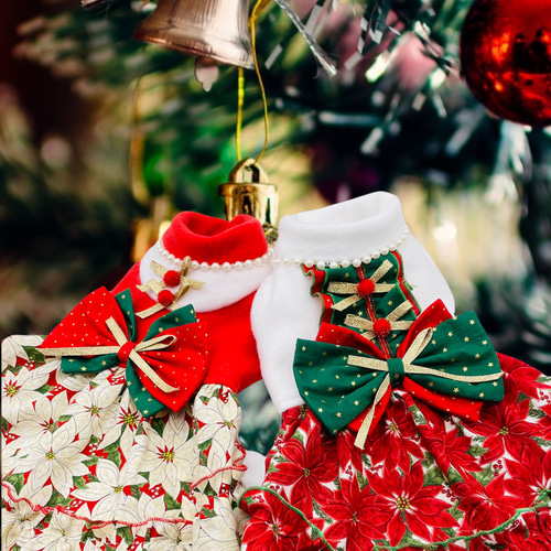 犬服／猫服 クリスマス ポインセチア赤 ワンピース/オールインワン