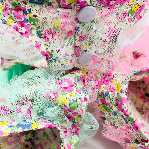 犬服／猫服 小花＆ドットラメチュールレースワンピース [OP844