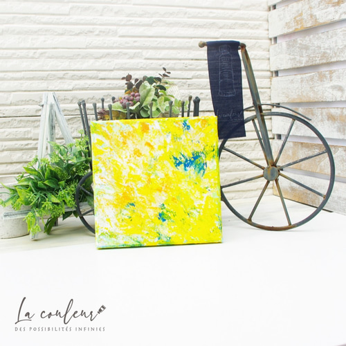 抽象油彩画 黄色と緑の葉 約25cm f42c6fb588a9c279bd680d29dd439c