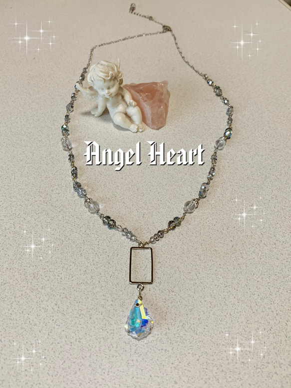 ～Angel　Heart～　天然石　水晶　キラキラビーズのオリジナルネックレス 1枚目の画像