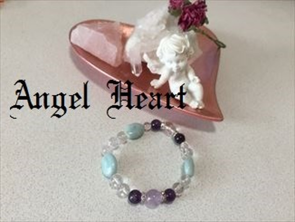 〜Angel Heart〜アメジスト・アマゾナイト＆水晶　ブレスレット 1枚目の画像