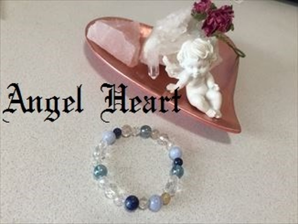 Angel Heart  天然石　ブルーレース　アクアオーラ　ラピス　キラキラのブレス　 1枚目の画像