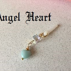 ～Angel　Heart～　天然石　ハートアマゾナイト　キラキラのイヤホンジャック　スマホピアス 2枚目の画像