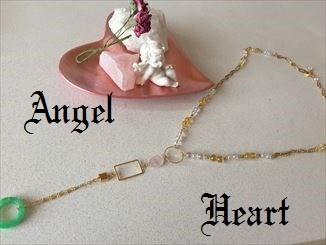 天然石　ネックレス　若草翡翠　シトリン　ローズクォーキラキラビーズ　水晶　ゴールド　～Angel　Heart～