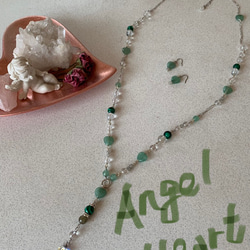 ～Angel　Heart～　天然石　ハートアベンチュリン、マラカイト　ネックレス&ピアスのセット 1枚目の画像