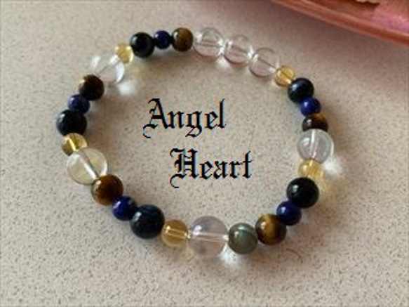 Angel Heart  ラピスラズリ・シトリン・2種のタイガー・ラブラド＆水晶のブレス　金運アップ　メンズ 2枚目の画像